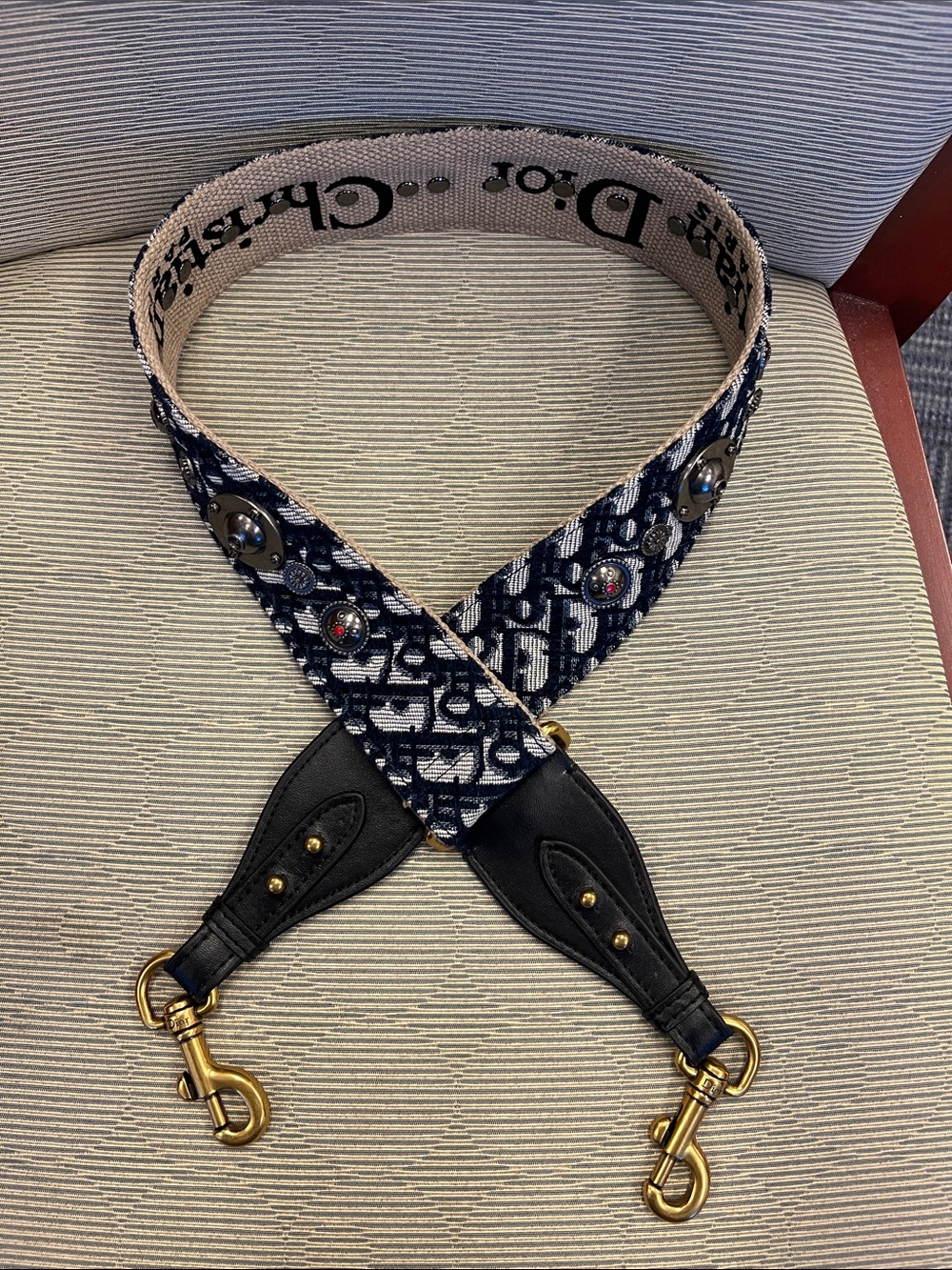 Dior Navy and White Signature Jacquard Strap